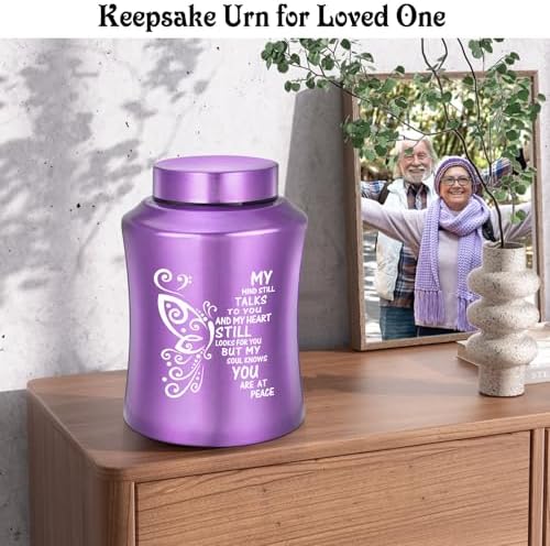 SOITIS Purple Butterfly Stainless Steel Cremation Urn - 827 Inch Memorial Keepsake
