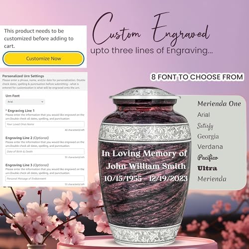 Personalized Brown Urn for Human Ashes with Necklace