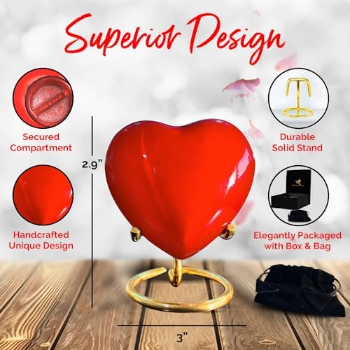 Heart Urn - Small Cremation Urn with Stand for Human Ashes