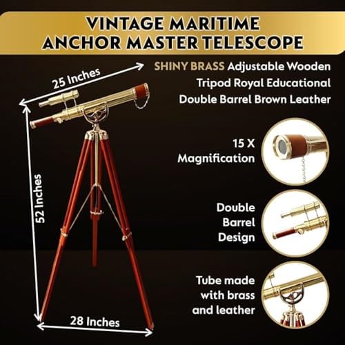 Vintage Maritime Anchor Telescope with Adjustable Wooden Tripod