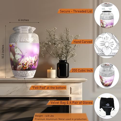 Purple Butterfly Decorative Urn for Cremation Ashes - Large