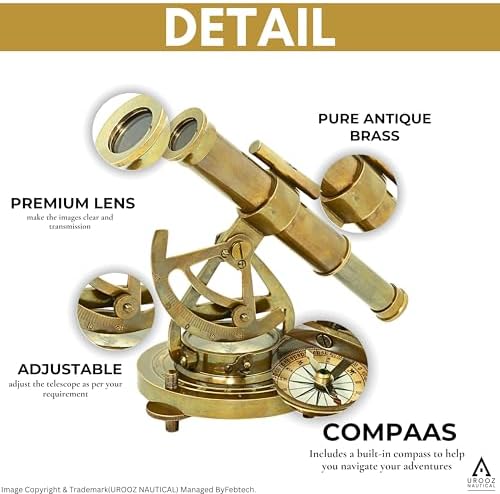 Antique Brass Alidade Compass with Telescope Decor