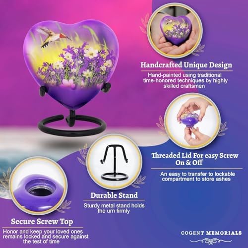 Purple Hummingbird Urn Mini Small Keepsake Urn for Human Ashes