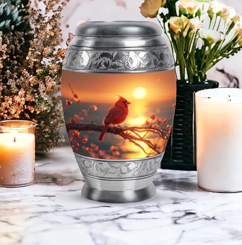 MUKTIVE Cardinal Bird Urn for Ashes 10 Inch Red