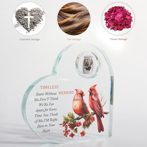 Contid Cardinal Urn Small Crystal Heart Shaped Keepsake Urn for Ashes