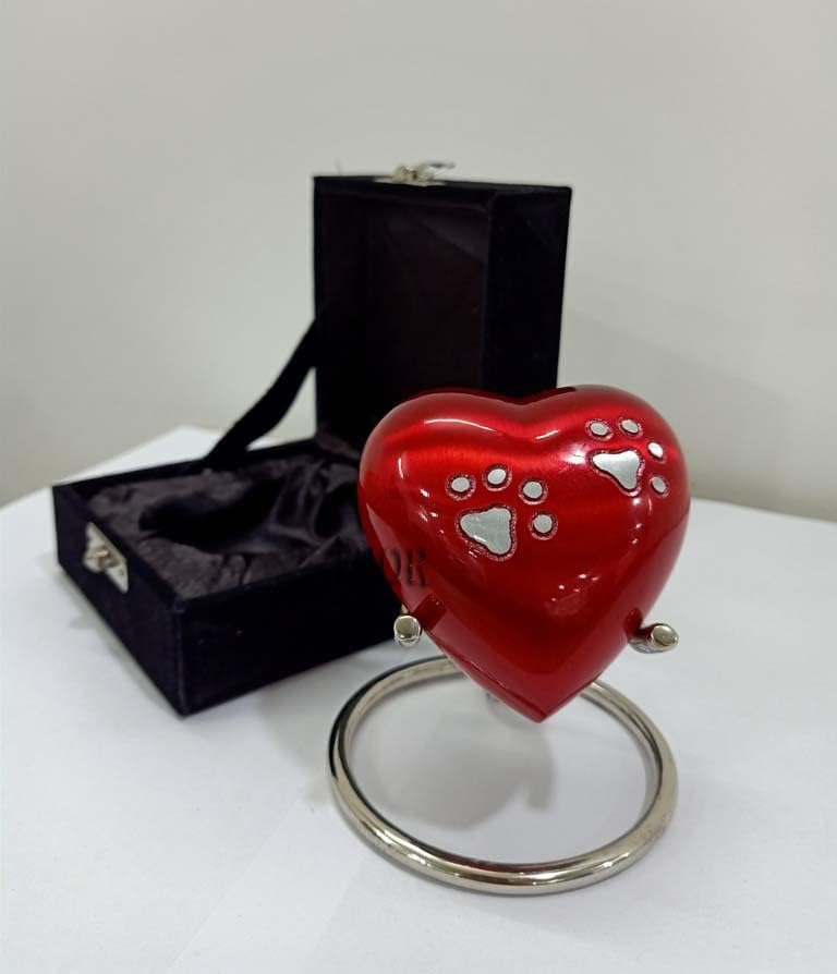 Red Footprint Small Pet Urns for Human Ashes - Mini Urns Heart Keepsake Cremation Urn - Love Charms Option