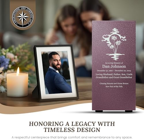Amaranthine Urn Decorative Cremation Urn for Human Ashes - Customizable Text Color and Base