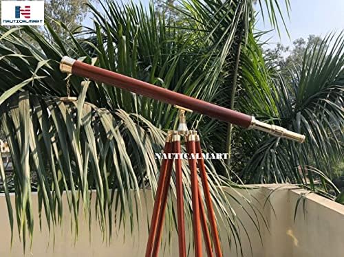 Floor Standing Brass Telescope with Leather Viewfinder 60 Inches