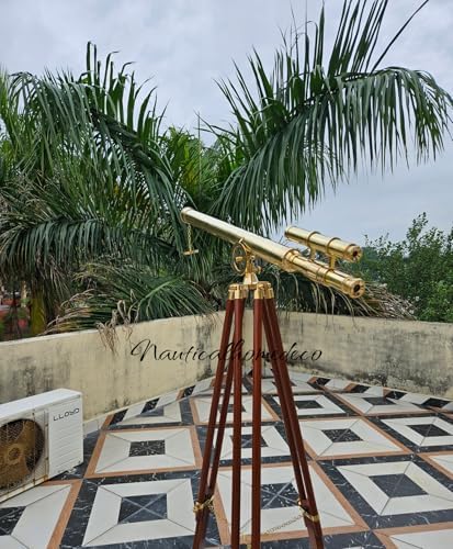 Nautical Home Decor Brass Telescope with Adjustable Wooden Stand