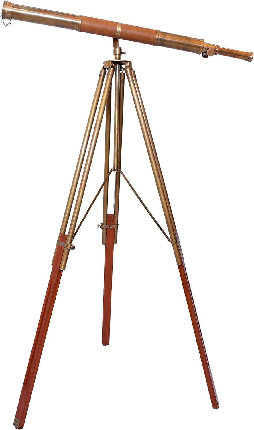 Designer Vintage Style Antique Brass Telescope Floor Standing Wooden Tripod