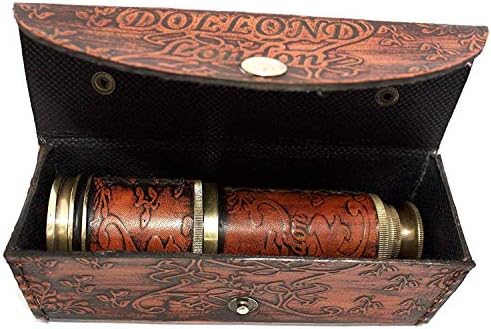 Antique Brass Pirate Spyglass Telescope with Leather Case