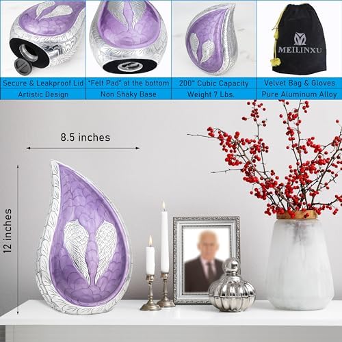 Angel Wings Cremation Urn for Human Ashes Purple Large Teardrop