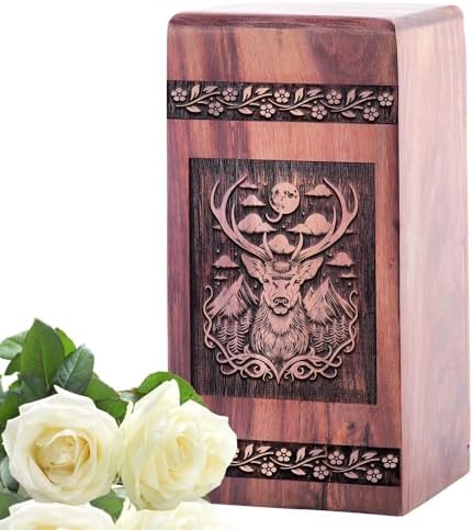 Deer Urn for Human Ashes - 8 Inch Wooden Cremation Urn