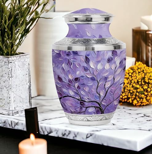 Purple Leaves Cremation Urn for Ashes - 10 Inch Decorative Adult Urn