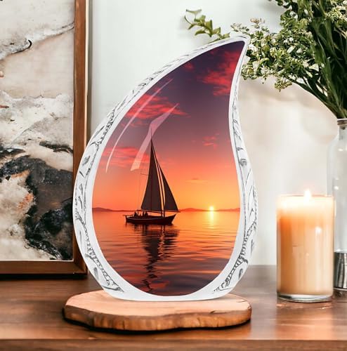 Crimson Sunset Sailing Cremation Urn - 10 Inch Aluminum