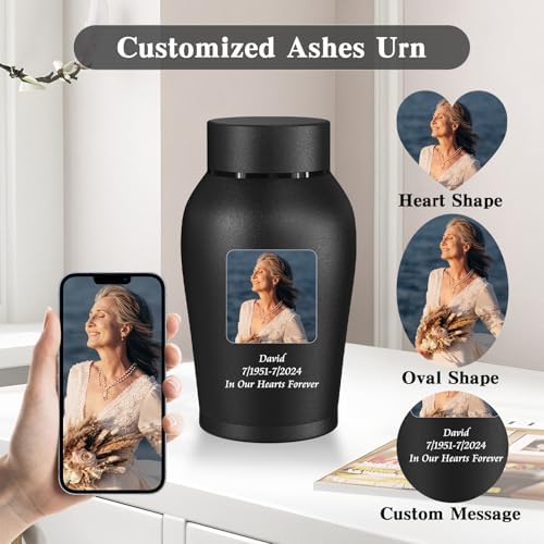 Photo Personalized Urns for Human Ashes Matte Black Mini Urn