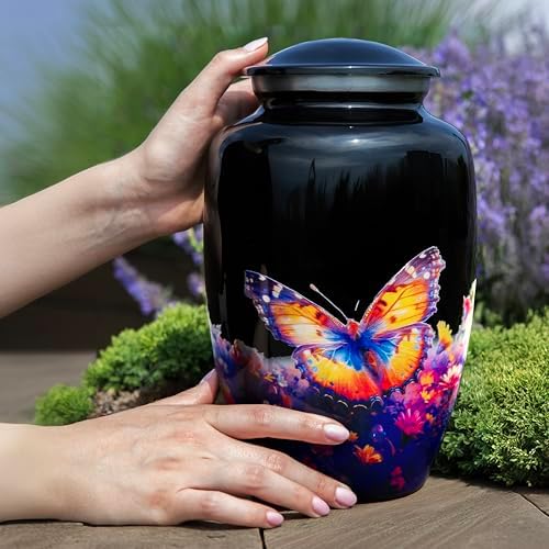 UrnWorks Black Butterfly Urn for Human Ashes - Large