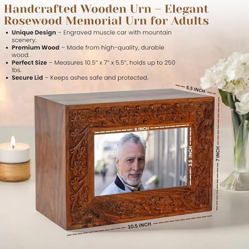 Handcrafted Rosewood Border Engraved Cremation Urn for Human Ashes Adult