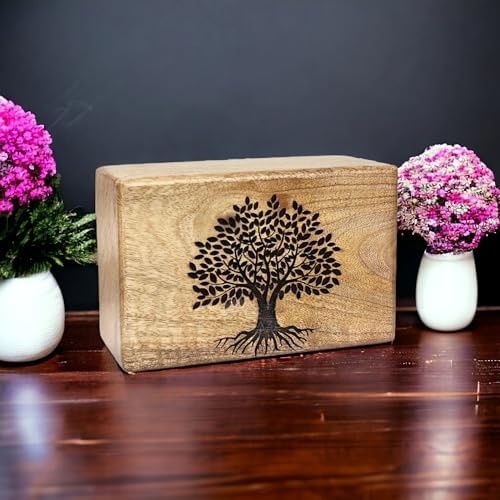 Handcrafted Wooden Cremation Urn with Tree of Life Design