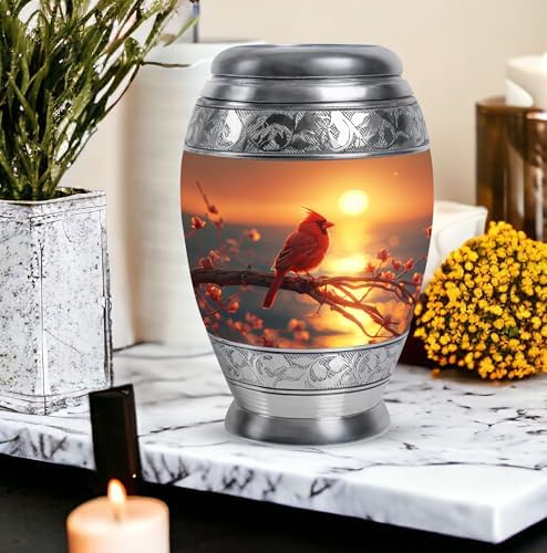 MUKTIVE Cardinal Bird Urn for Ashes 10 Inch Red