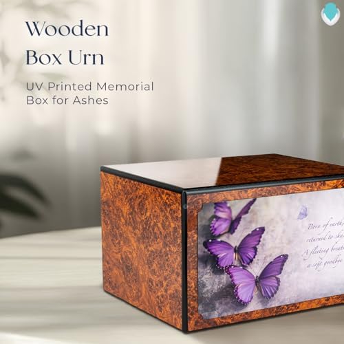 GetUrns Purple Butterfly Adult Wooden Cremation Urn