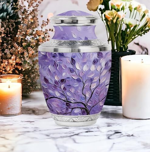 Purple Leaves Cremation Urn for Ashes - 10 Inch Decorative Adult Urn