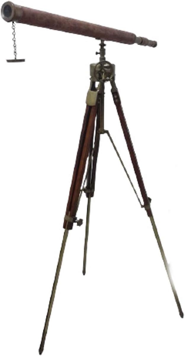 Vintage Antique Telescope with Leather Nautical Wheel Tripod Stand