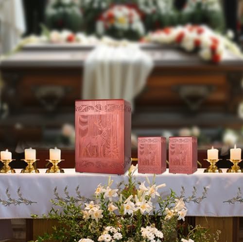 Wooden Cremation Urn for Human Handmade Engraved Deer Decorative Box