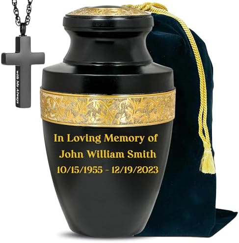 Custom Engraved Black and Gold Urn for Ashes
