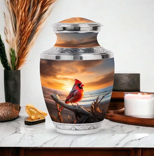 Cardinal Bird Decorative Urn - 10 Inch Large Memorial Ashes Holder