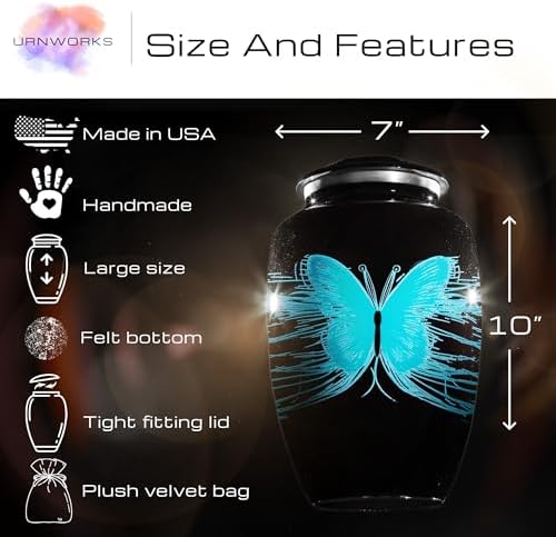 Butterfly Urns for Human Ashes - Large Black Cremation Urn Made in USA