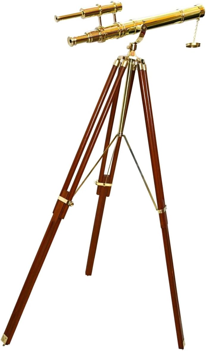 Royal Vintage Nautical Brass Telescope with Wooden Tripod Stand