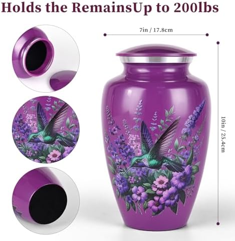 Suruim Purple Hummingbird Urns for Human Ashes - Large Size Adult Female Keepsake for Mom or Mother