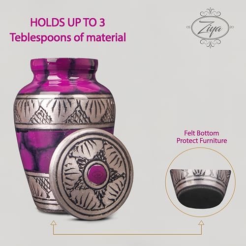 Small Keepsake Cremation Urn with Velvet Case and Funnel Purple Mini Urn for Human Ashes Family Pet or Flowers