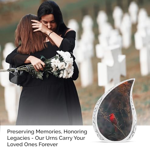 Red Cardinal Bird Dark Teardrop Cremation Urn 3 Inch
