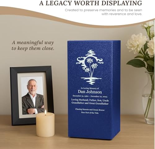 Amaranthine Urn Decorative Cremation Urn for Human Ashes - Customizable Text Color and Base