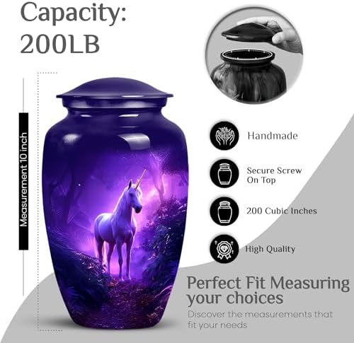 Purple Unicorn Cremation Urns Combo 10Inch 200Lbs 3Inch Keepsake