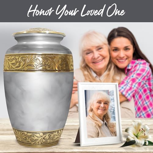 Elegant Gray Cremation Urn for Human Ashes - Large Size