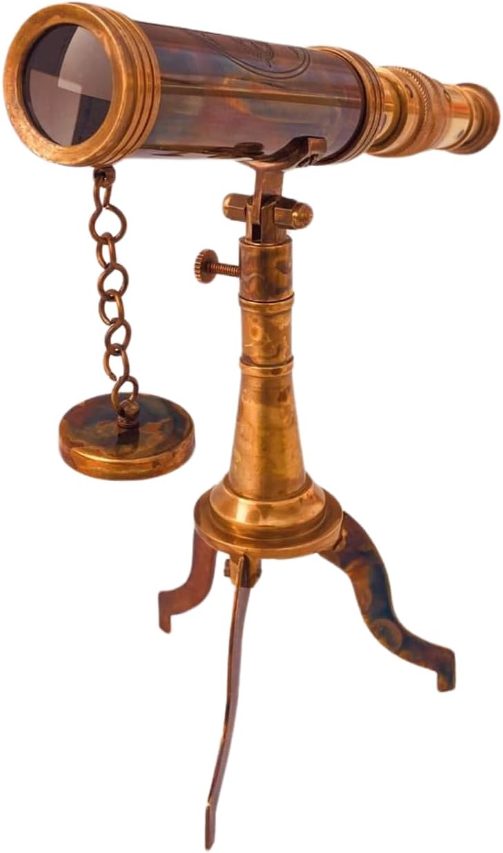 Vintage Brass Telescope with Wooden Stand for Home Office Table Decor