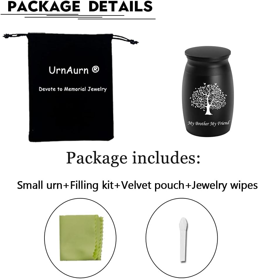 Small Cremation Urn for Sharing Handcrafted Black Keepsake Urn with Tree of Life Engraving