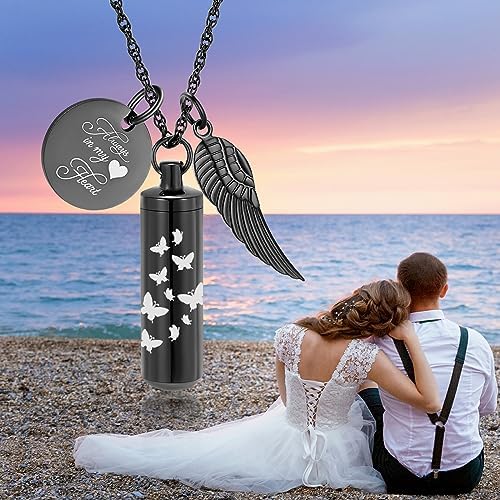 Cylinder Urn Ashes Necklace with Butterfly Design