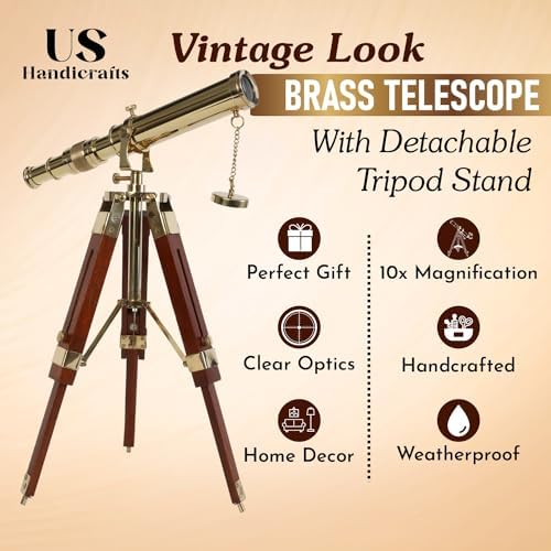 Vintage Brass Telescope with DF Lens and Tripod Stand