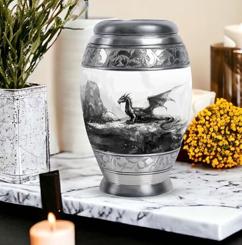 Dragon Urn For Ashes - 10 Inch Metal Urn Decorative Black