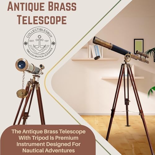 Nautical Style Black Leather Telescope with Brass Double Barrel