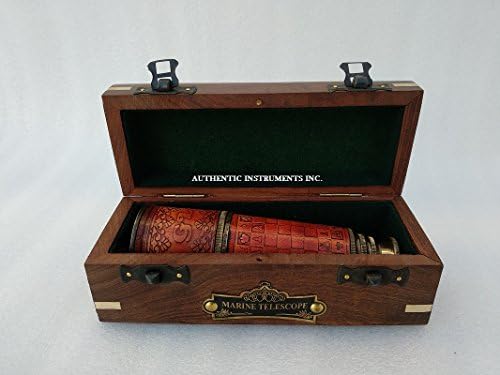 6th Century Pirate Brass Telescope with Wooden Box 14 Inch Spyglass