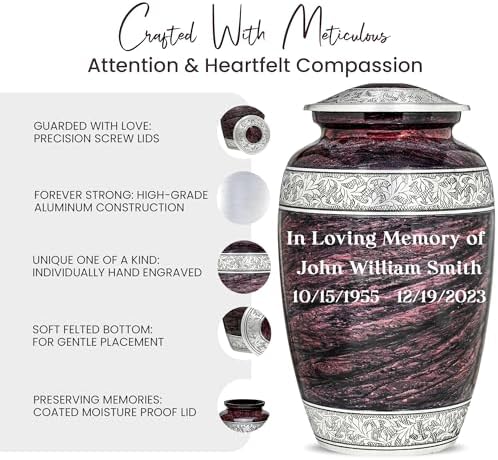 Personalized Brown Urn for Human Ashes with Necklace