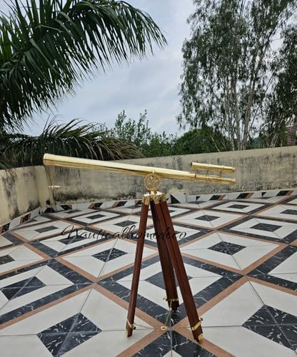 Nautical Home Decor Brass Telescope with Adjustable Wooden Stand