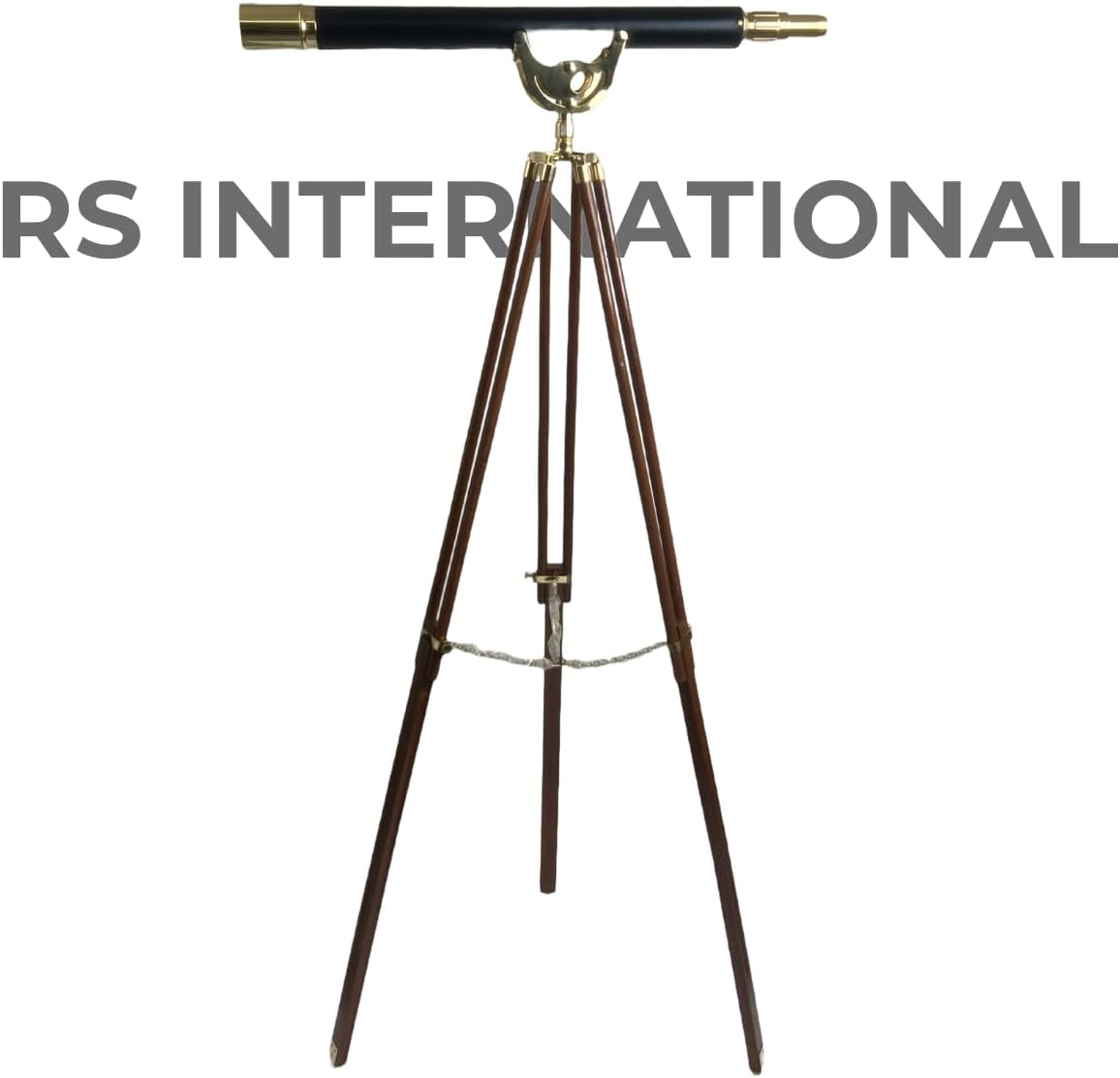 32 Inch Brass And Leather Mounted Telescope With 10x Magnification On Adjustable Wood Stand