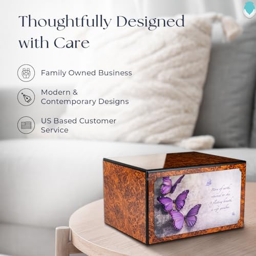 GetUrns Purple Butterfly Adult Wooden Cremation Urn