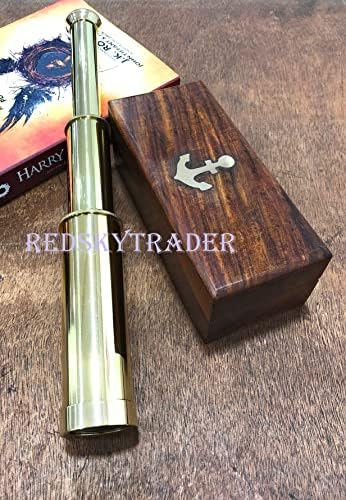 RedskyTrader Brass 9 Inch Handheld Telescope Nautical Pirate Spy Glass